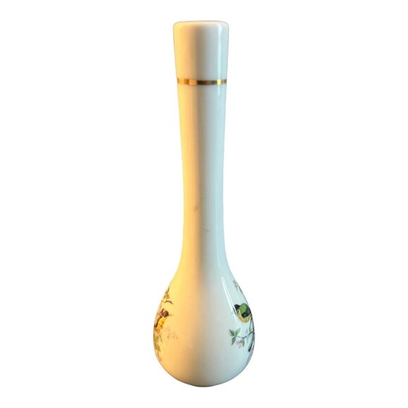 Vintage Porcelain Bud Vase With Yellow Finch Bird Design & Gold Trim 7" Tall Jap - Picture 5 of 7